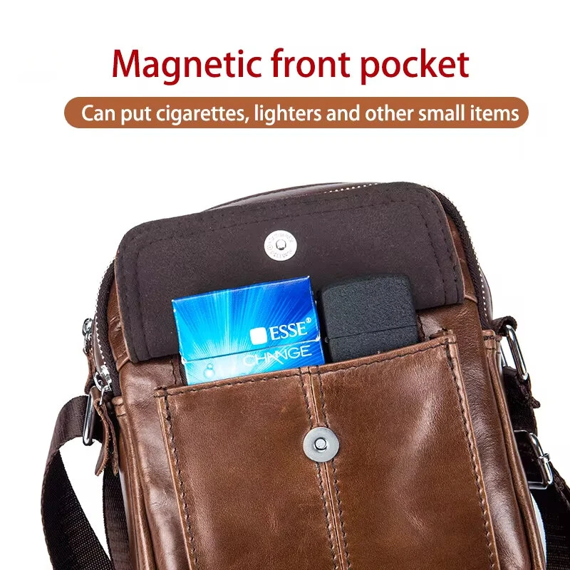 (image for) BULLCAPTAIN Men's Casual Shoulder Bag High Quality Business Messenger Bag Cowhide Leather Mini Pocket Large Capacity Bag for Men